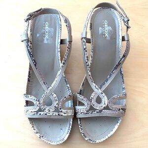 Geox Taupe Patent Leather With Snakeskin Trim Sandals